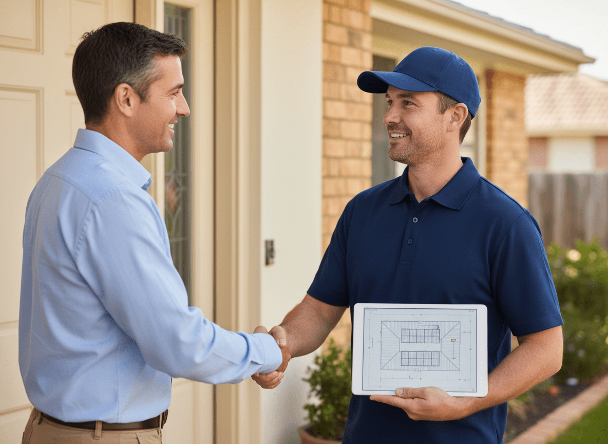 Solar installer meeting a homeowner