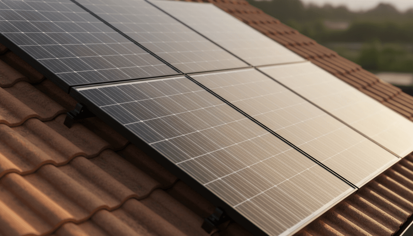 Modern solar panels on a residential roof